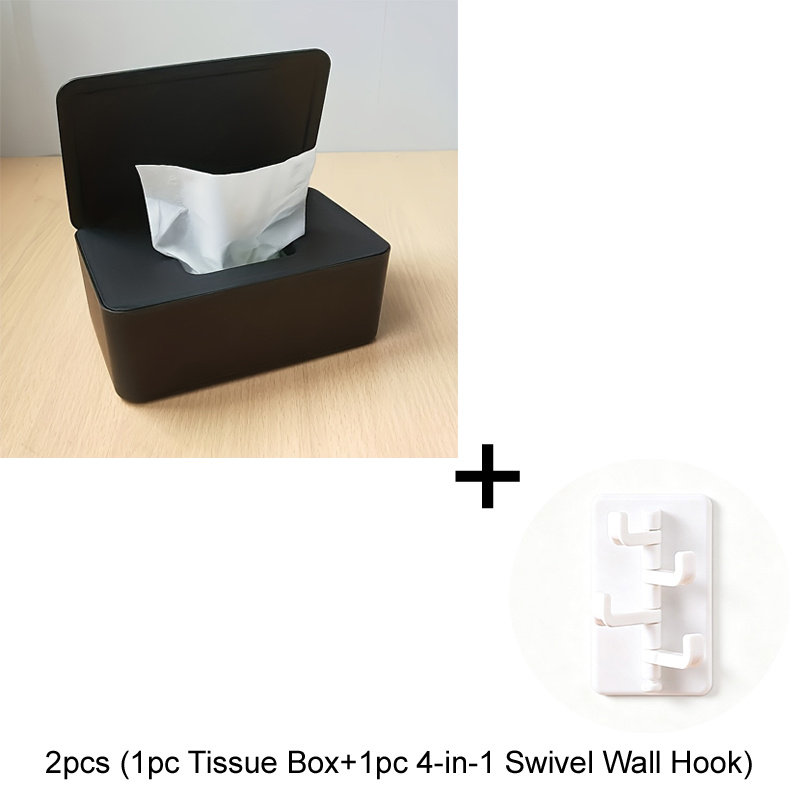 TEMU Set van 2 stuks (1 tissuebox + 1 4-in-1 draaibare wandhaak) Doekjesdispenser voor vochtige doekjes - Doekjesopbergdoos, die vochtige doekjes