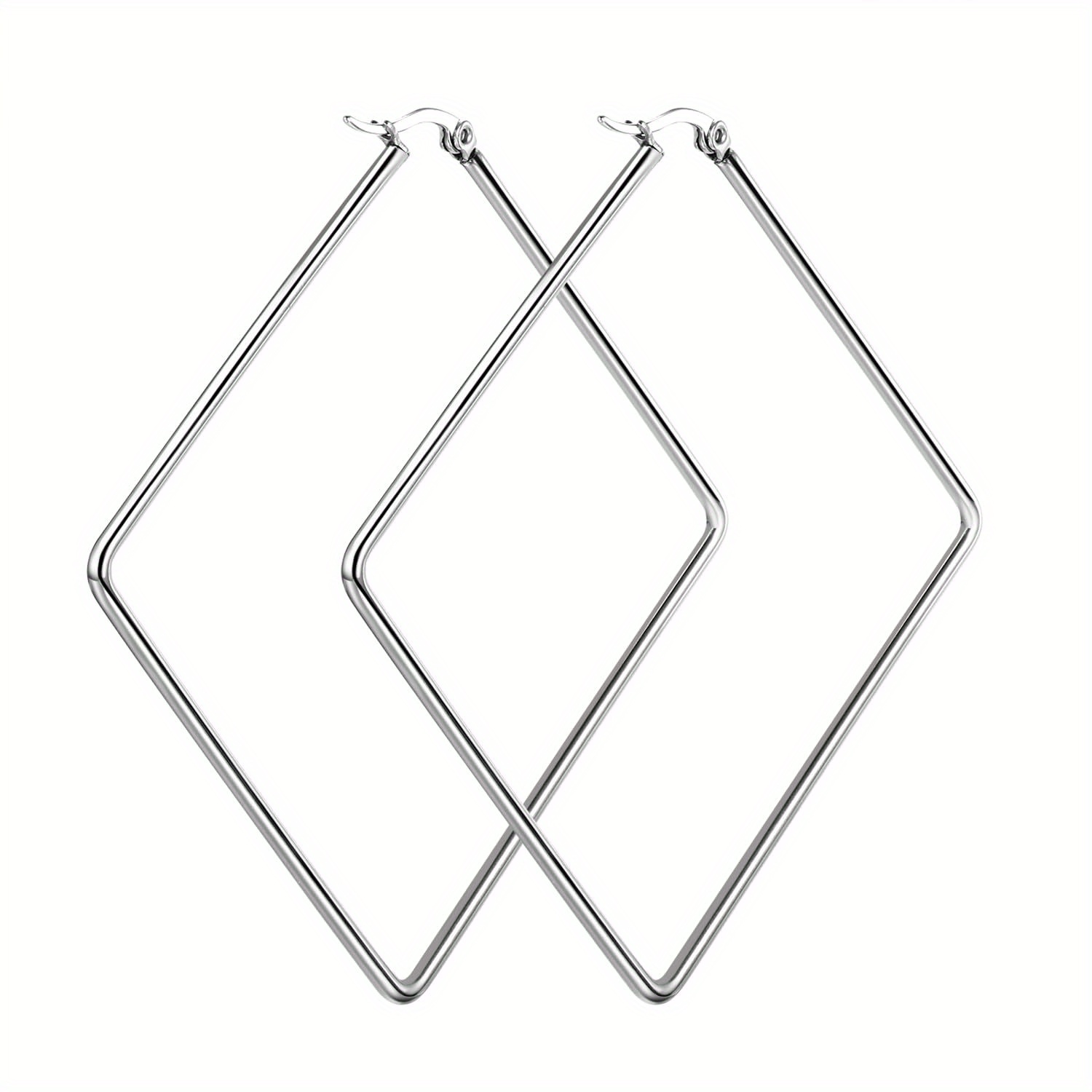 Image of Jewelrywe Women Large Hoop Earrings Rhombus/ Hexagon/ Rectangle/ Square Geometric Earrings Elegant Huggie Hoop Earrings Stud Earrings For Women Silvery