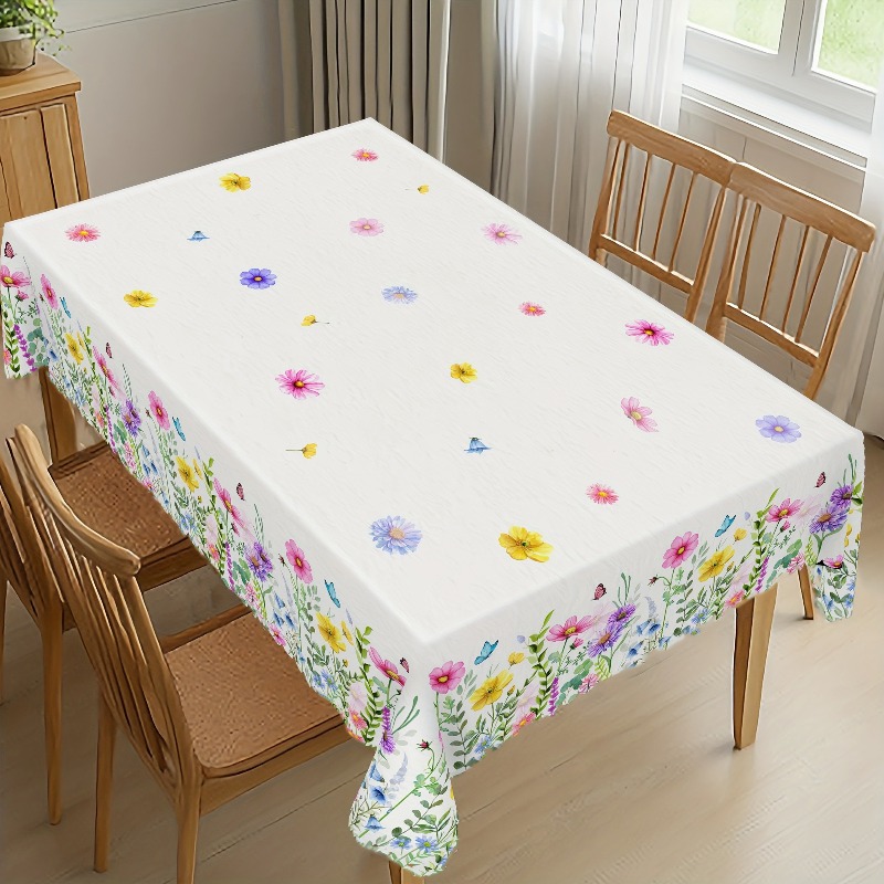 TEMU 1pc Of Spring Rectangular Tablecloth Featuring Floral And Designs, Perfect For Easter Parties And Valentine's Themes. This Spring Decorative