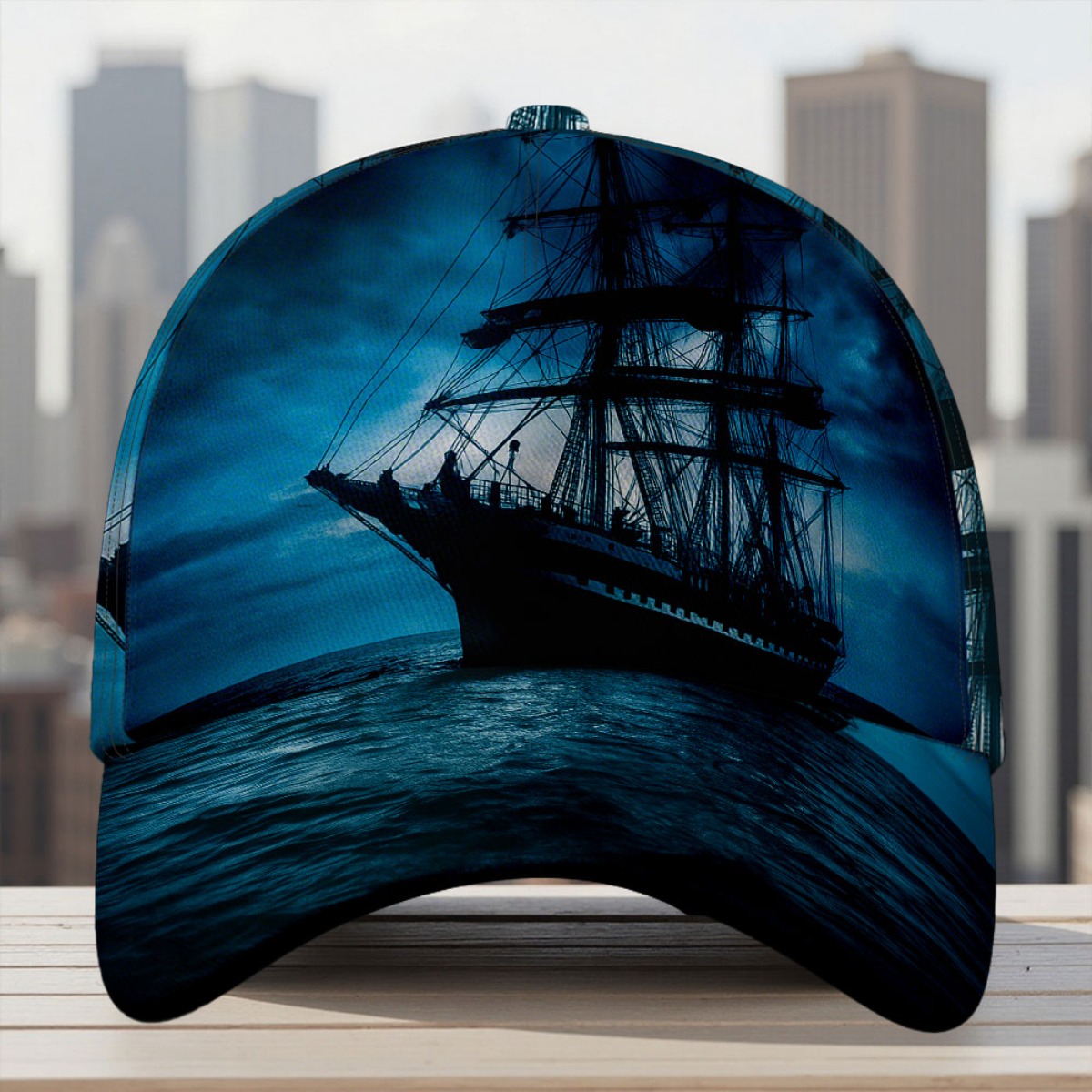 TEMU 1pc Featuring A Sailing Ship On A Print, This Adjustable Snapback Cap Is A Durable Headwear Option With A Fitted Closure, Suitable For . A