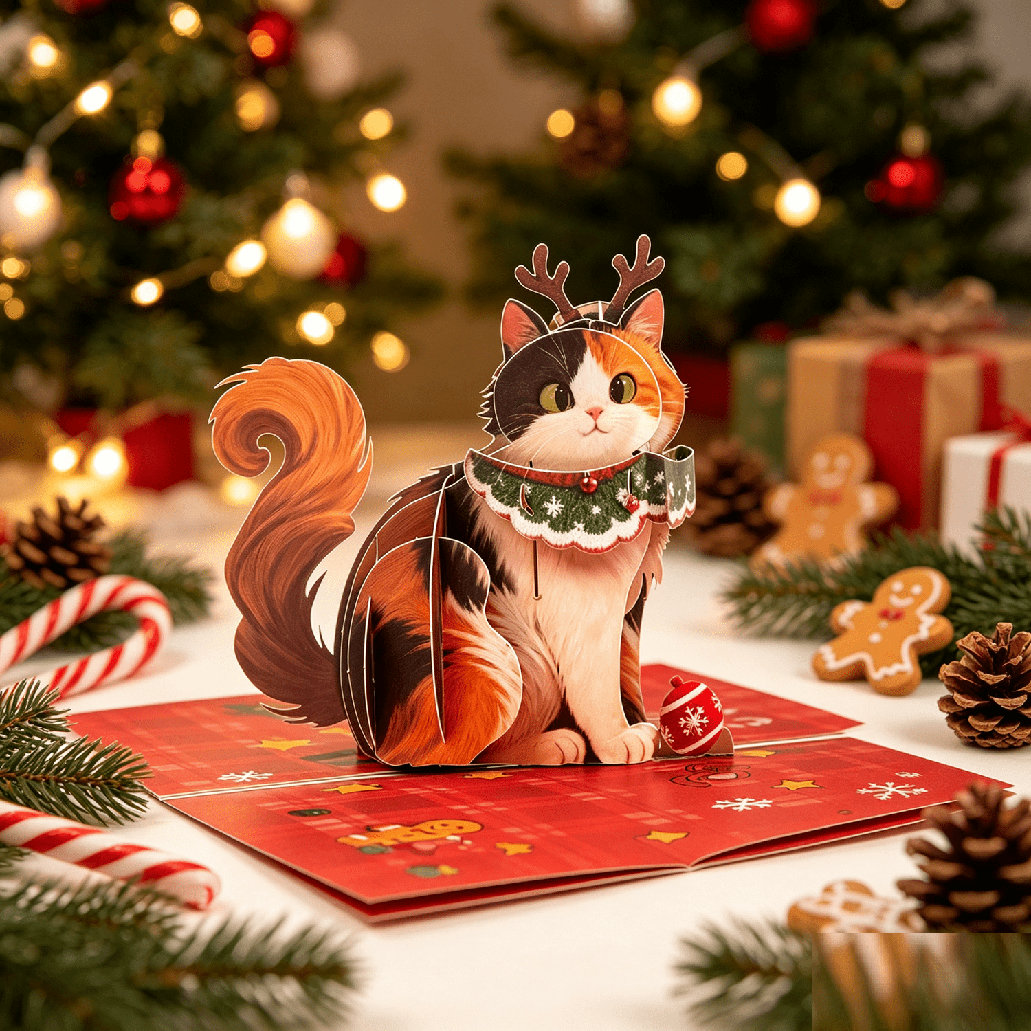 TEMU Merry Christmas 3d Pop-up Greeting Card, Funny Cat Xmas Card, Unique Christmas Present Card For Cat Lovers Family &