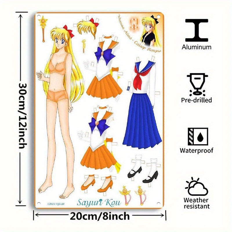1pc Retro Tin Sign   Paper Doll Set: Customizable Character Model Collection, 30.48x20.32 cm, 2D Flat,   Room Decor
