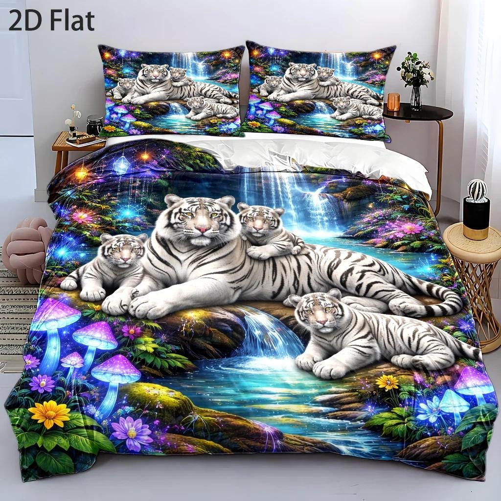 TEMU 3pcss Duvet Cover Set, 1pc Duvet Cover And 2pcs Pillowcases (filling Not Included) 2d Flat Printing, Waterfall Theme, Style, Halloween, Home
