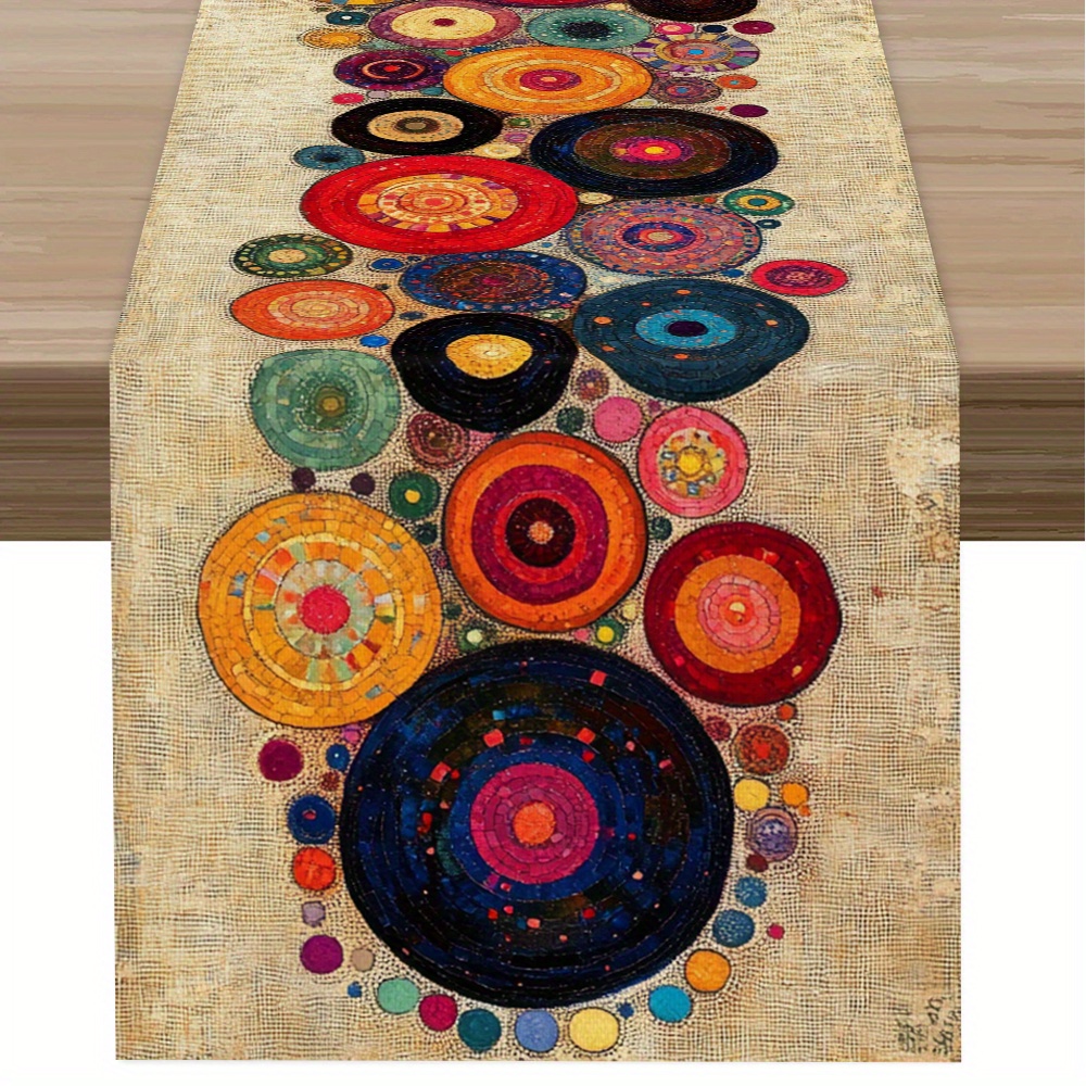 1pc, Fresh Polka Dot Round Table Runner, Featuring Of Polka Dots And Circles In Fresh Colors, Showcasing A Bohemian . The Long Print Is , Bringing A Sense Of To Home Decor. Suitable For Family