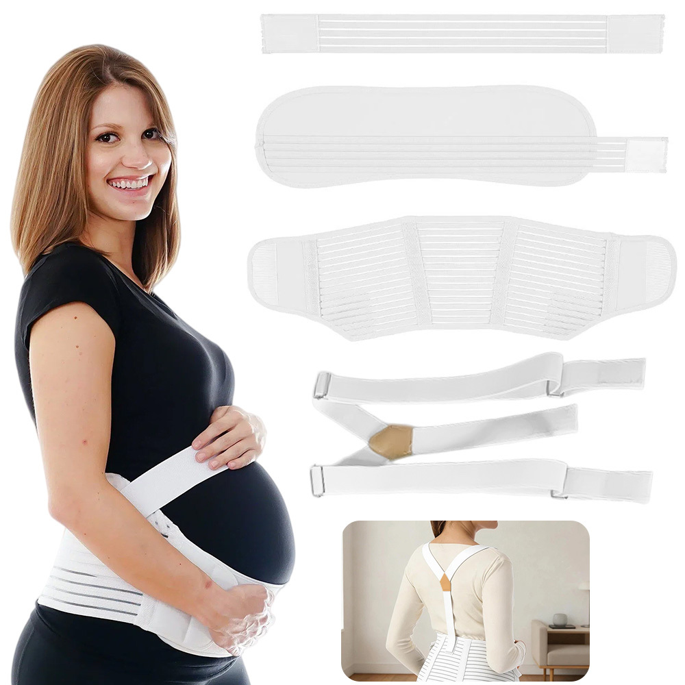 Postpartum Support Belt 3pcs Set Size M Adjustable Breathable Mesh Dual Use Removable Shoulder Straps For Pregnancy Waist Support