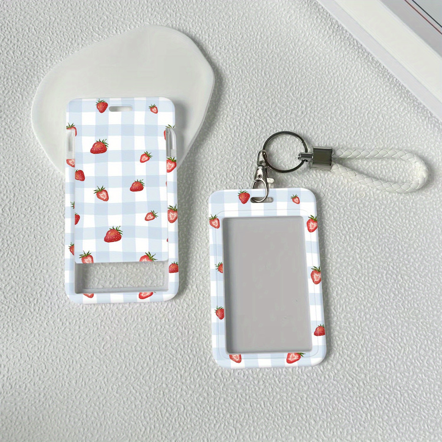 TEMU 2d Strawberry Gingham Plastic Id Card Holder With Lanyard For Doctors, Nurses, Students-bus Card Case, Protector Perfect Halloween Gift For