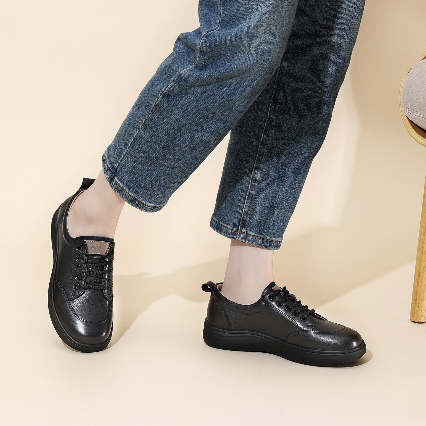 Ladies' Light Beige Genuine Faux Leather Lace-Up Casual Shoes, Thick-Soled  Soft-Bottomed Non-Slip Commuting Shoes, Versatile And Single Shoes,  Middle-Aged And Elderly Comfortable Walking Shoes, Women ...