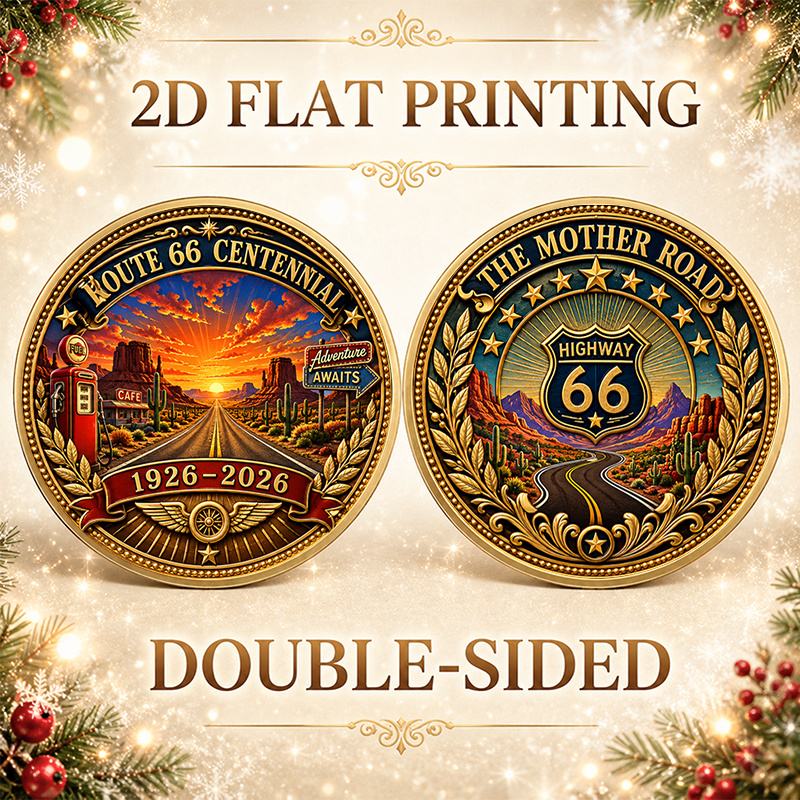 TEMU 1pc Route 66 Replica Coin - Double-sided Vintage Mother Road Suitable For Collectors, Route 66 Souvenir Gift, Retro Highway Token, Historical
