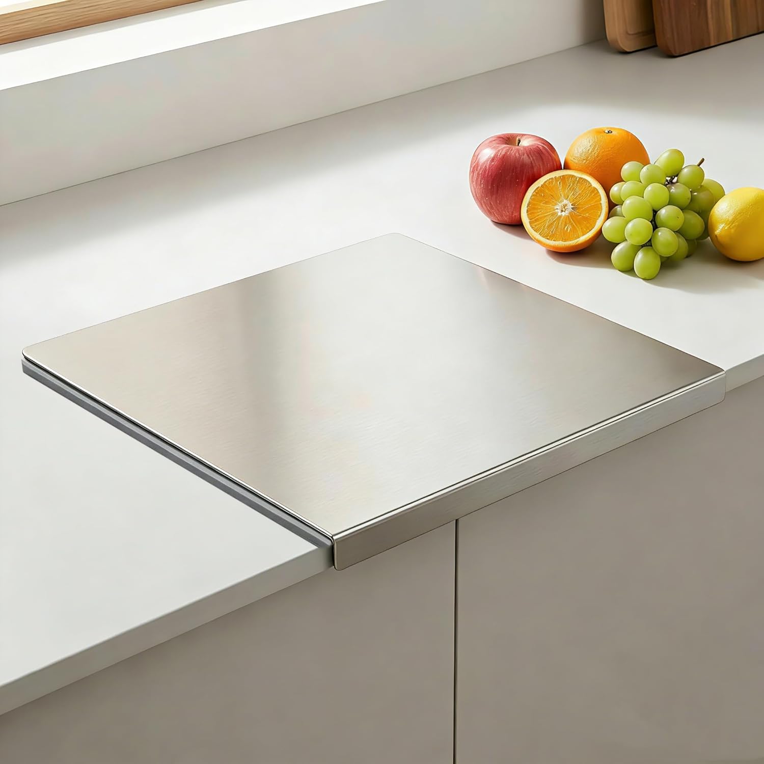 Image of Stainless Steel Cutting Boards Kitchen, Reversible Stainless Steel Cutting Board With Lip, Metal Cutting Board Featuringt, Meat Vegetables & Baking (15.7x 11.8)