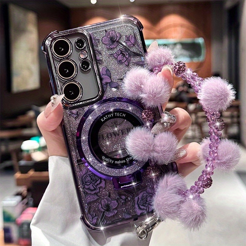 TEMU Phone Case: Ball Case For S25, S24 Ultra, S23, S22, S25u - Girls' Magnetic Stand, Autumn/winter New Arrival, , Four-corner Drop Protection, S25u