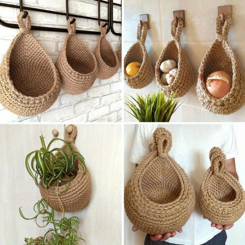 

2pcs Rustic Fabric Hanging Storage Baskets Set, Large & Small, Country Style Wall Decor, Kitchen Organizer, Accessories, Shelf Baskets