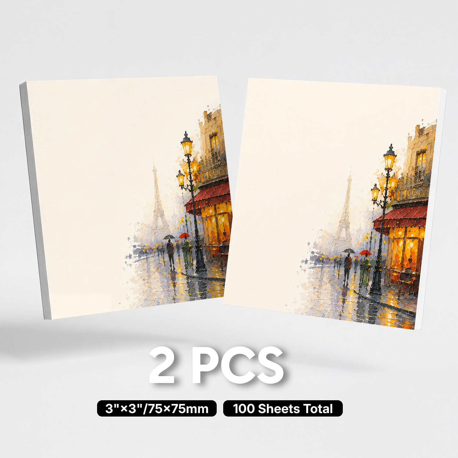 TEMU Set de 2 notas adhesivas de París, cuadernos de notas autoadhesivos Eiffel con pintura al óleo, 100 hojas en total, cuadernos de notas de de