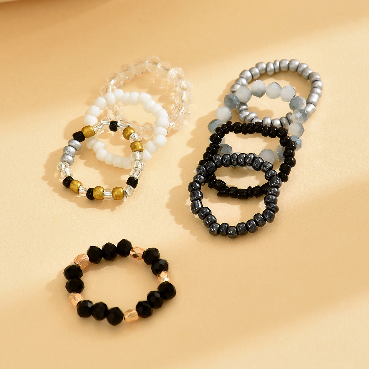 8pc Stackable Rings Set Rice Bead Beaded Ring Summer Beach Glass Material
