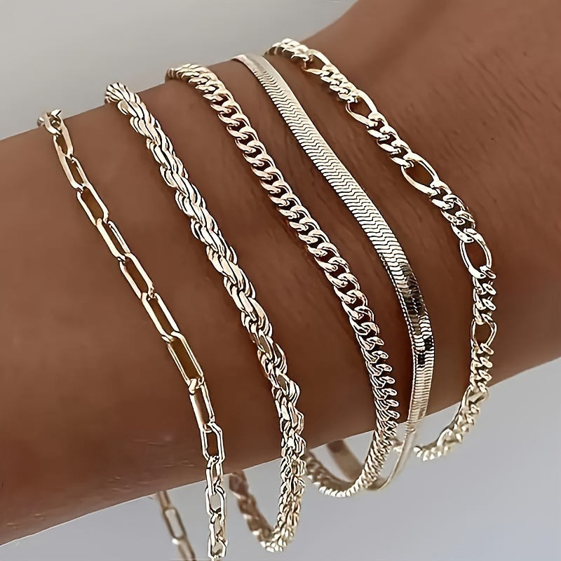 

5pcs Elegant 925 Sterling Silvery Bracelet Set For Women - Cuban Link & Chains | Handcrafted, Urban Fashion Accessories | Ideal Christmas & Gift