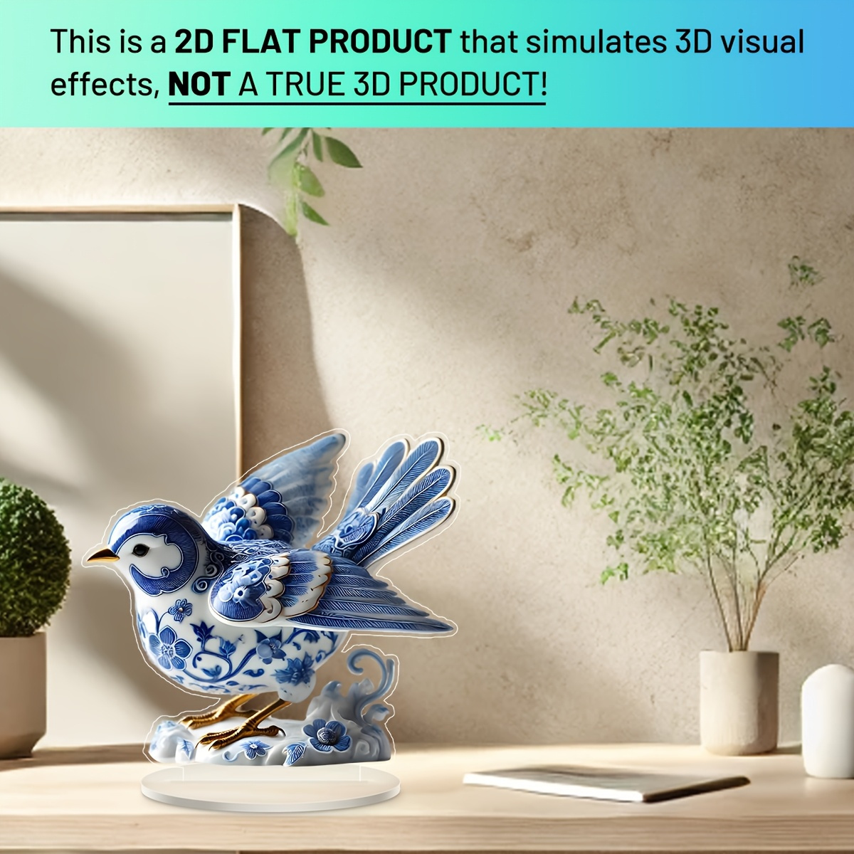 

2d Flat, 2d Flat Acrylic - A Blue And White Porcelain Style Bird Acrylic 2d Decoration - Desktop Bird Theme, , No Electricity Or Batteries Required, Home And Office Decoration, Unique Gift Idea