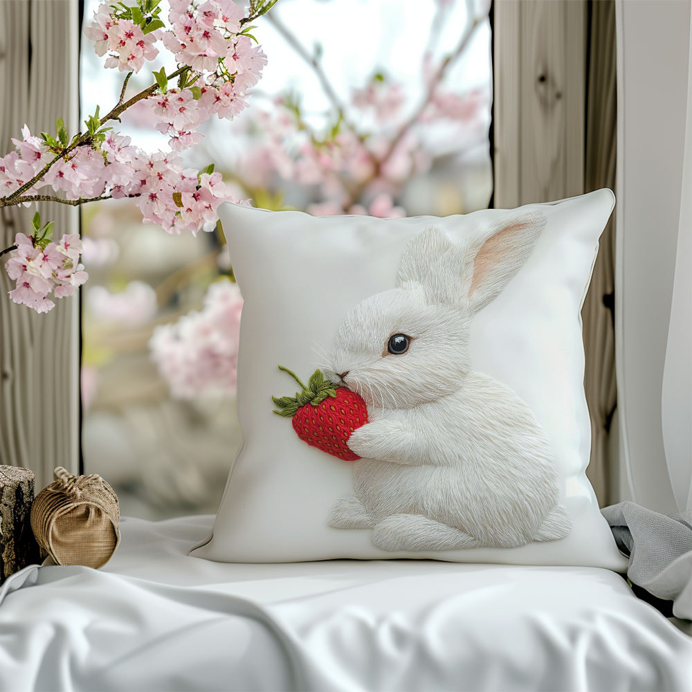 

1pc Contemporary With Strawberry Print Short Plush Throw Pillow Cover, 100% Polyester, Machine Washable, Zippered Cushion Case For Sofa, Bed, Car, And Living Room Decor - Easter Home Accent