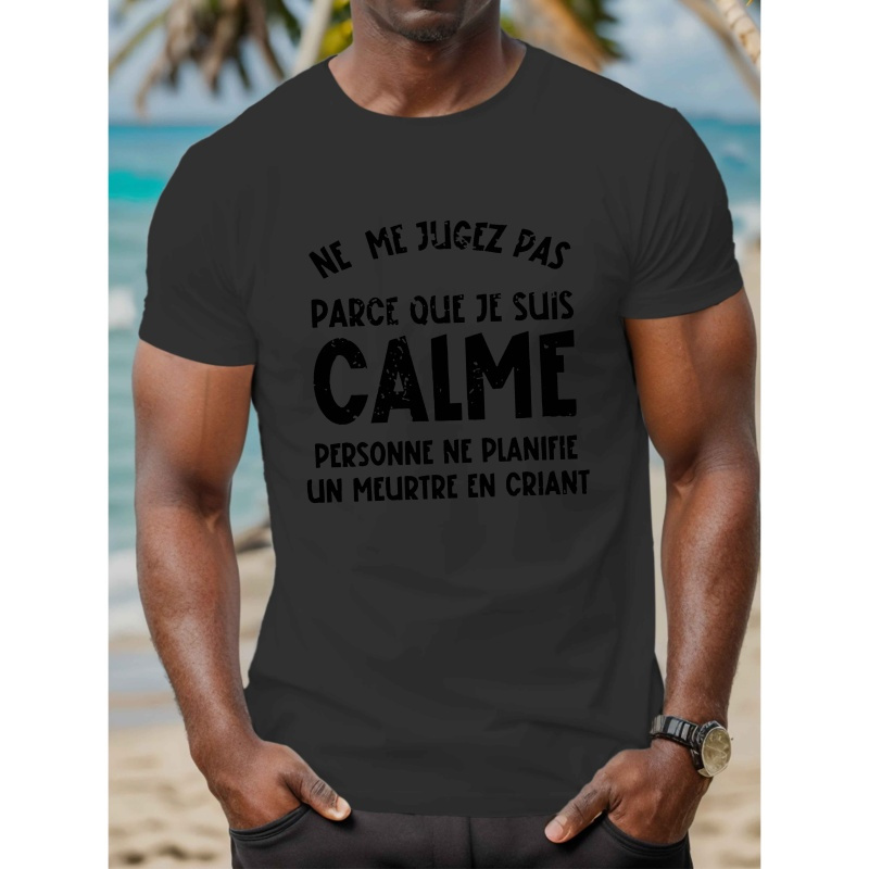 

1pièce T-shirt décontracté à française pour homme, haut en polyester tricoté d'été avec motif géométrique, col rond, coupe régulière - T-shirt pour adulte