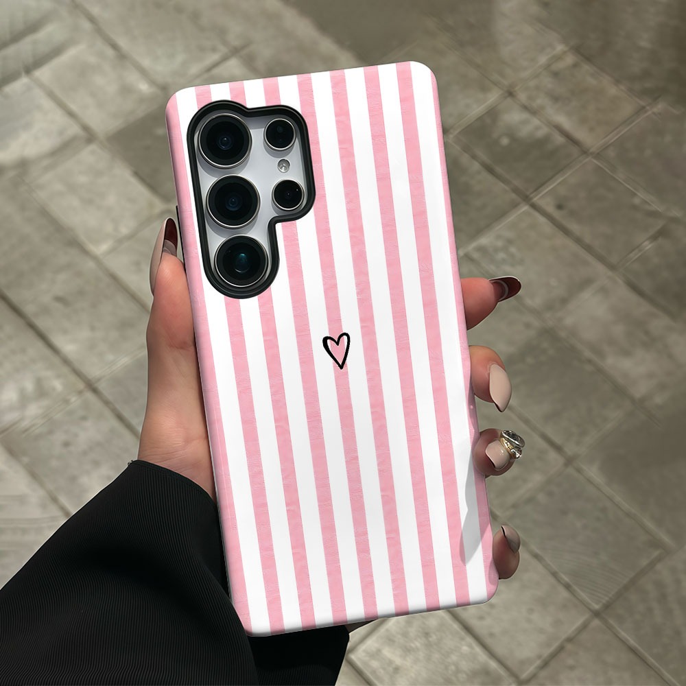 TEMU Phone Case: Pink White Stripe Heart 2-in-1 Phone Case, Suitable For Galaxy S26 Ultra S26 Plus S26 S25 Plus S25 Edge S24 S23 S22 S21 S20 Fe 5g