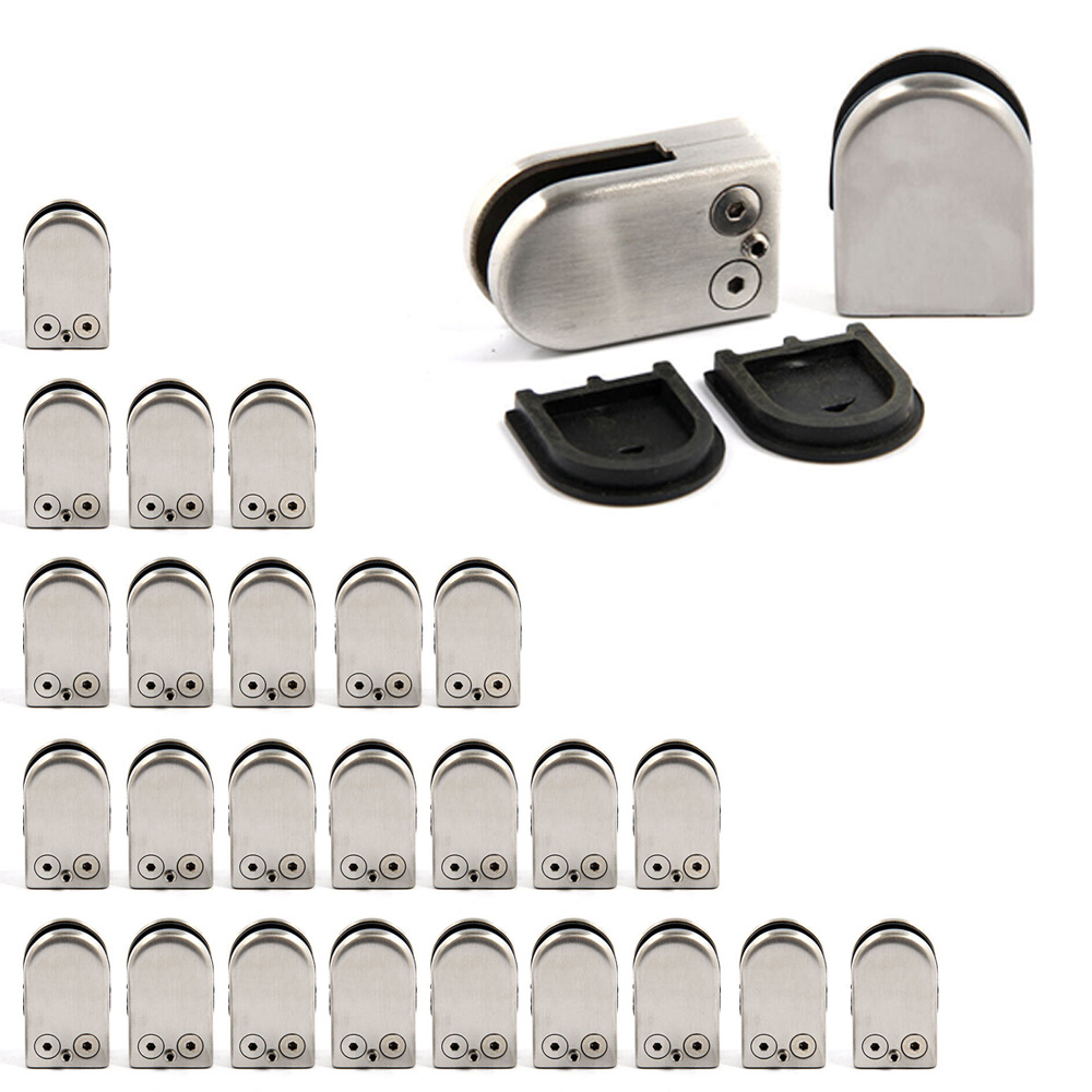 Image of 25pcs 304 Stainless Steel Glass Clamp, Fish Mouth Glass Holder For 5-8mm Glass Thickness, No-drill Fixed Clip For Staircase Handrail And Glass Railing, Flat Sanded Surface, 25pcs Box
