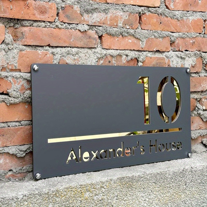TEMU 2d Flat, 1 Customizable House Sign, Modern Acrylic Door Sign, Laser-cut Text, Exterior Street Address Name Sign, Outdoor House Number