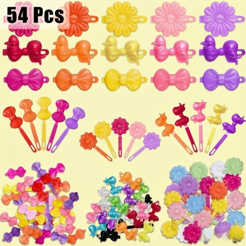 TEMU 54pcs Self-clasping Hairpins For Women, Plastic Hairpins Of The 80s And 90s, Colorful And Cute Cartoon Hairpins, Suitable For 's Day, Halloween,