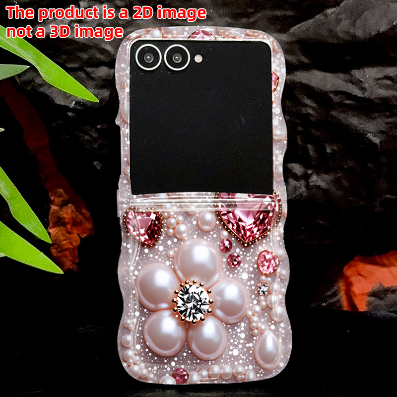 TEMU Phone Case: 2dflat Luxury Pink Pearl Inlay Wavy Transparent Folding Protective Case, Suitable For /z Flip 4/galaxy Z Flip 5/galaxy Z Flip 6/z