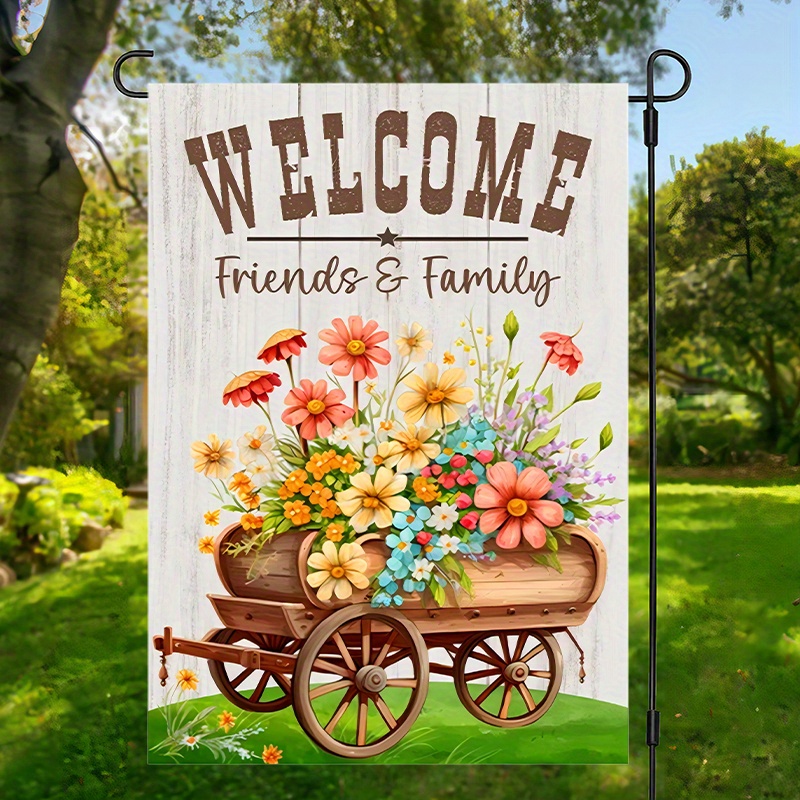 

Hello Flowers Car Garden Flag - Welcome Print, , Double-sided Waterproof Burlap, Yard And Lawn Decor, 12x18 Inch