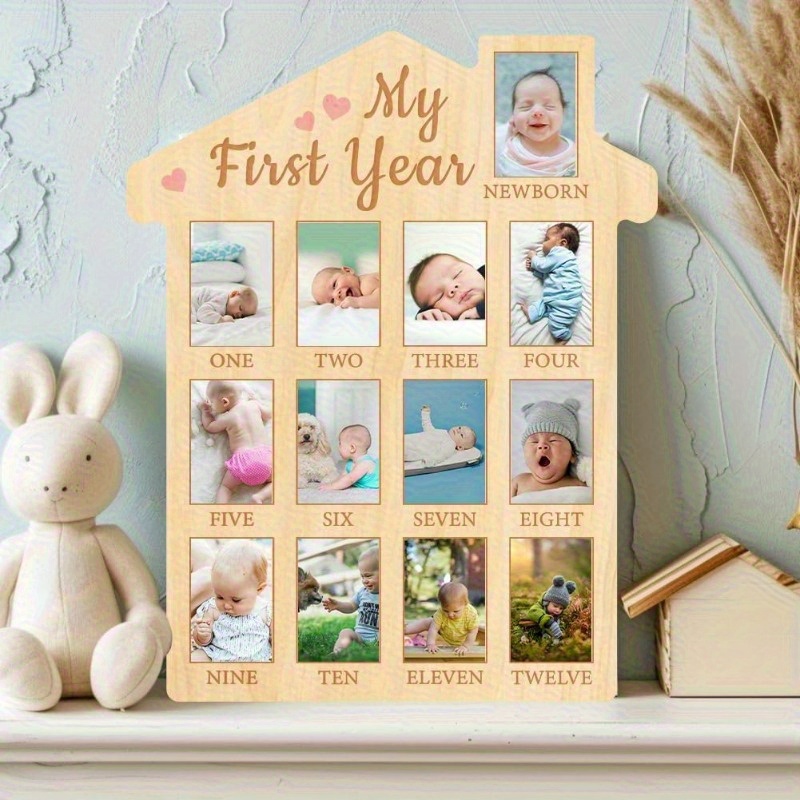 2d flat 2d flat first year baby growth photo display wooden board 12 month newborn milestone photo frame unisex child keepsake photo frame 1st birthday party nursery decor   gift   shape 2d flat
