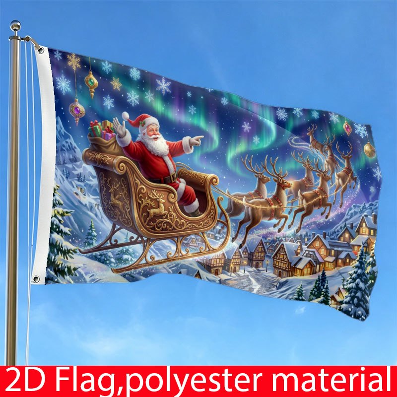TEMU 2d Flat - 1pc Double-sided Flag 2d Summer Festive Santa Sleigh Holiday Print, Affordable Vibrant Seasonal Home Banner, Available In Multiple