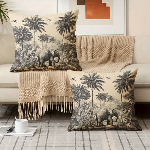 item picture 2d flat 2pcs 2 sided printed african animal illustration pillowcases non embroidered zipper closure machine washable suitable for living room sofa bedroom office courtyard and outdoor seating decoration