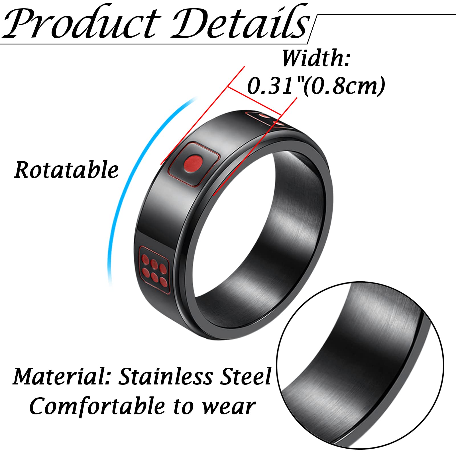   8mm spinner ring stainless steel   retro dice pattern rotatable ring men women anxiety rings, focus aid jewelry, fidget ring, modern fidget ring, stylish spinner, durable jewelry,    , spinning ring, fidget ring for adults,   tool, rotatable accessory, athletes training gear, professionals special ring,   ring, men s fashion ring, convenient hand spinning ring, men   Product details 0