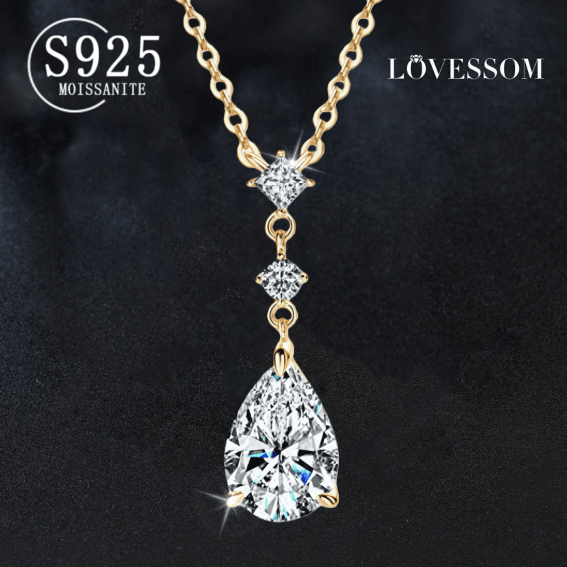 A 925 Silvery 2-carat Teardrop Pendant, Ocean Heart, a Niche Minimalist Elegant Autumn/winter Holiday Gift for Men and Women, Couples' High-quality Pendant Necklace Collarbone Chain. Suitable for Black Friday, Weddings, Banquets, Parties