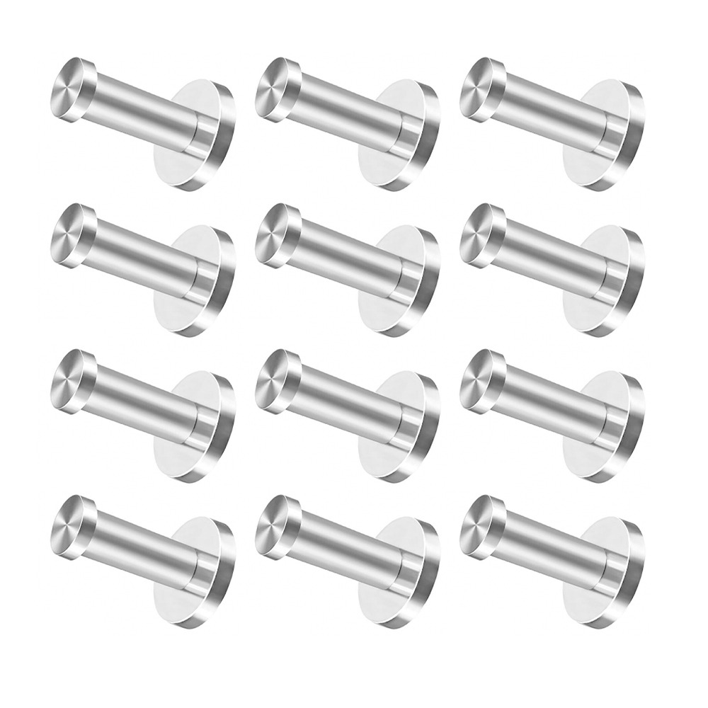 Image of 12pcs Stainless Steel Towel Hooks, Wall Mounted Robe Coat Hook 16x50mm, Heavy Duty Utility Hangers For Bathroom Kitchen Bedroom, Hook Rack For Hanging Towels Clothes Bags