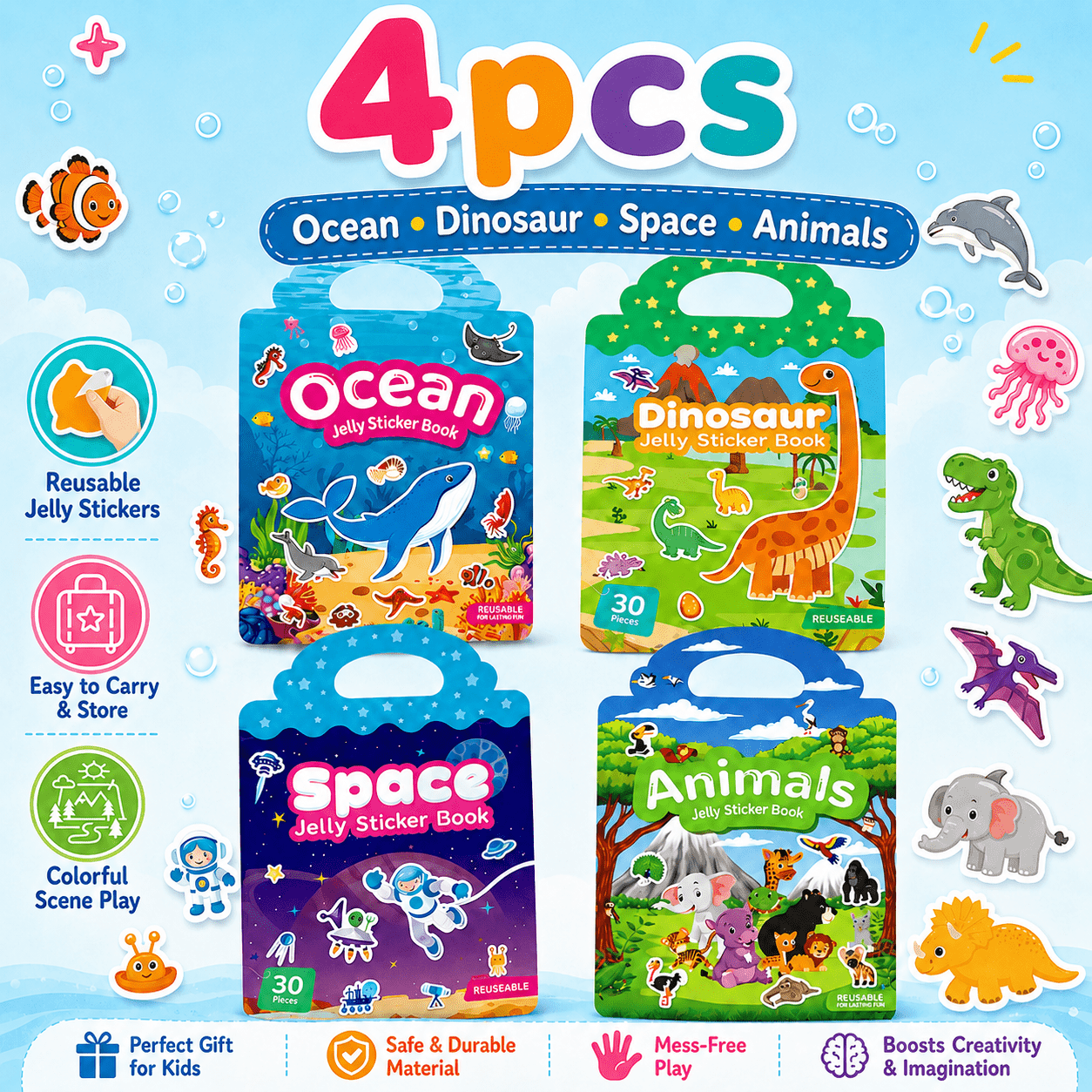 TEMU Set de regalo de 4 piezas para fiestas infantiles, libro de pegatinas DIY para niños, que los niños creen diferentes historias vez que juegan,