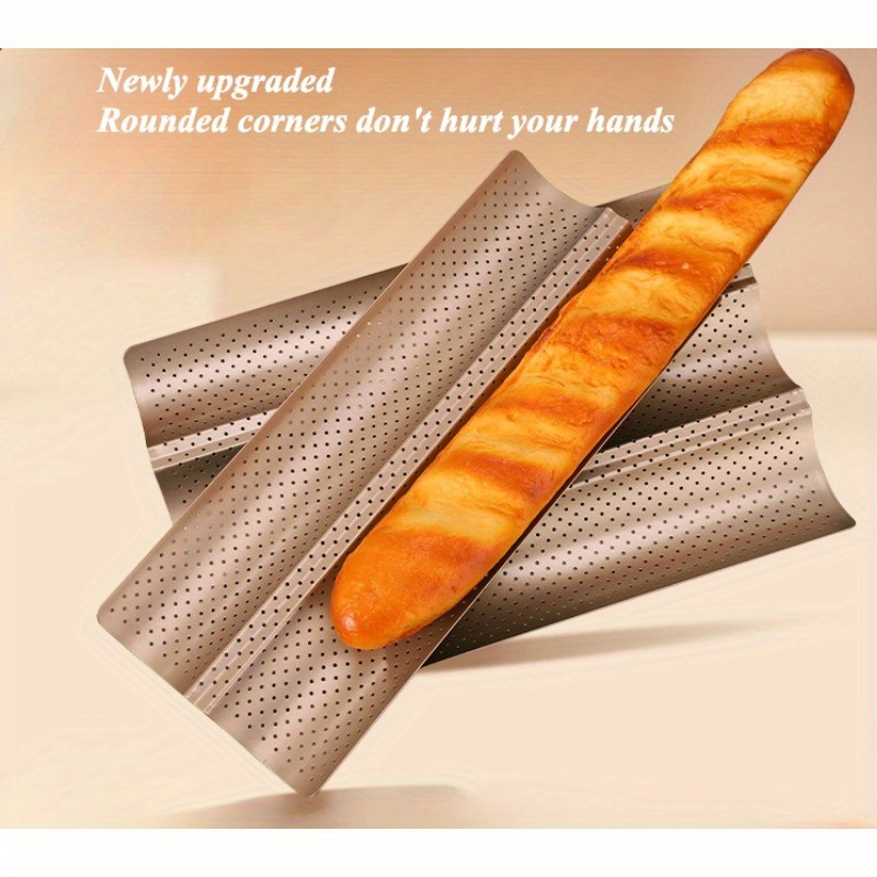 

4-slot Upgraded Perforated Baguette Pan With Wide & Rounded Corners - Ideal For French, Sourdough & Italian Bread Baking - Alloy Steel, Complete Color Range