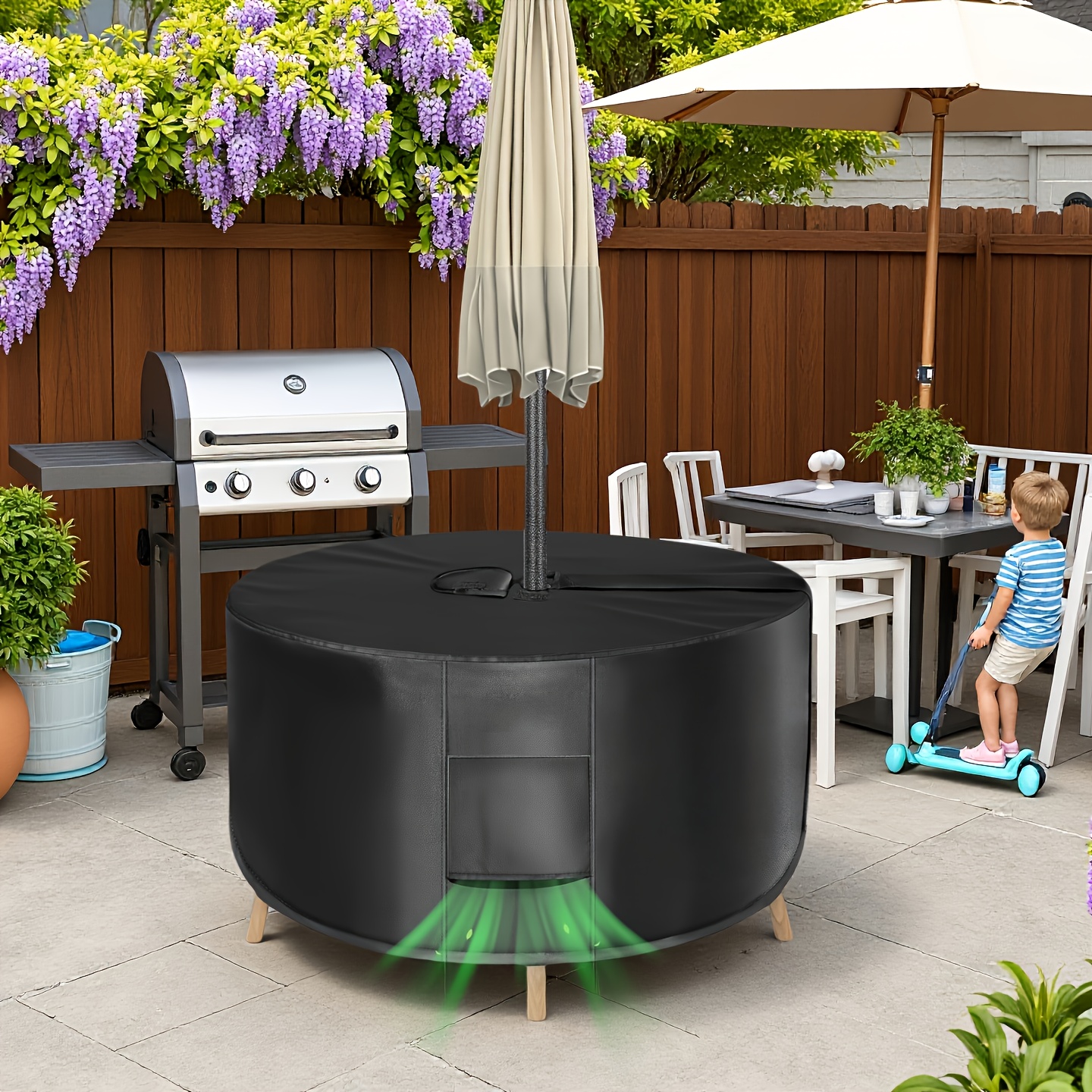  round patio table cover with umbrella hole heavy duty outdoor lawn patio furniture cover cover size not table size