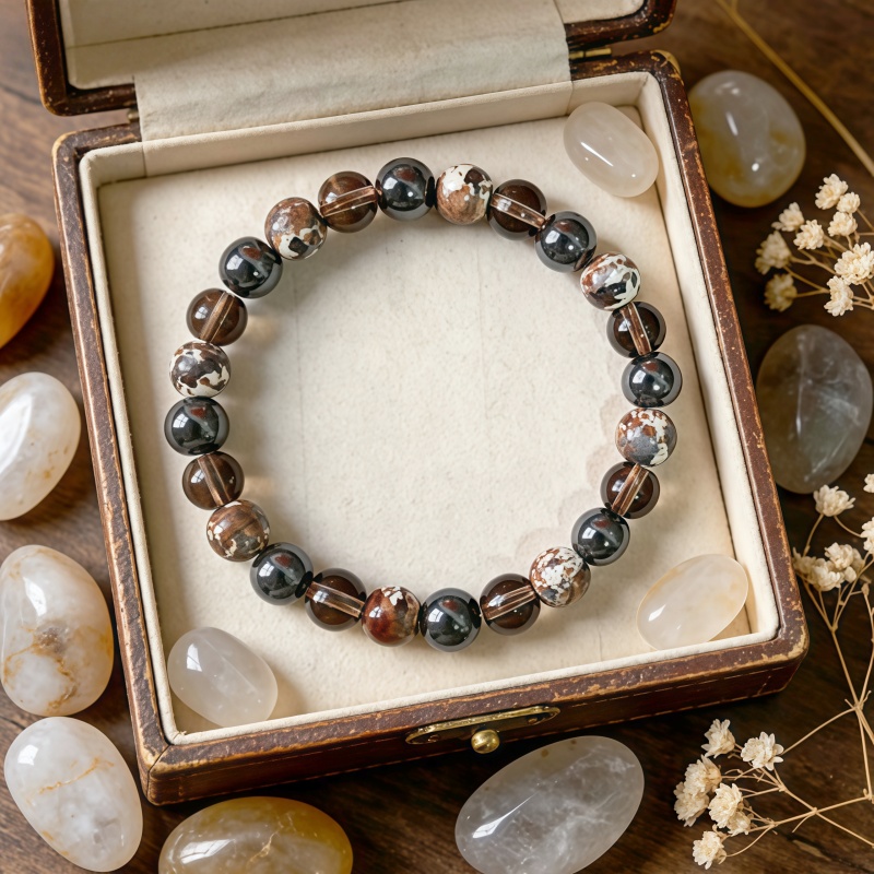 National Painting Stone Wealth Bracelet, Earth Tone Bohemian Style