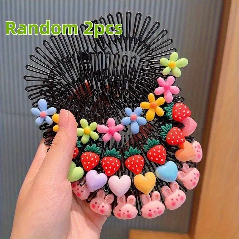 TEMU 2pcs Random Colorful Star Hair Comb And Headband Clip- Cute , Back Head Blade Hair Artifact, Hair Card Disc Hair Comb Insert Comb