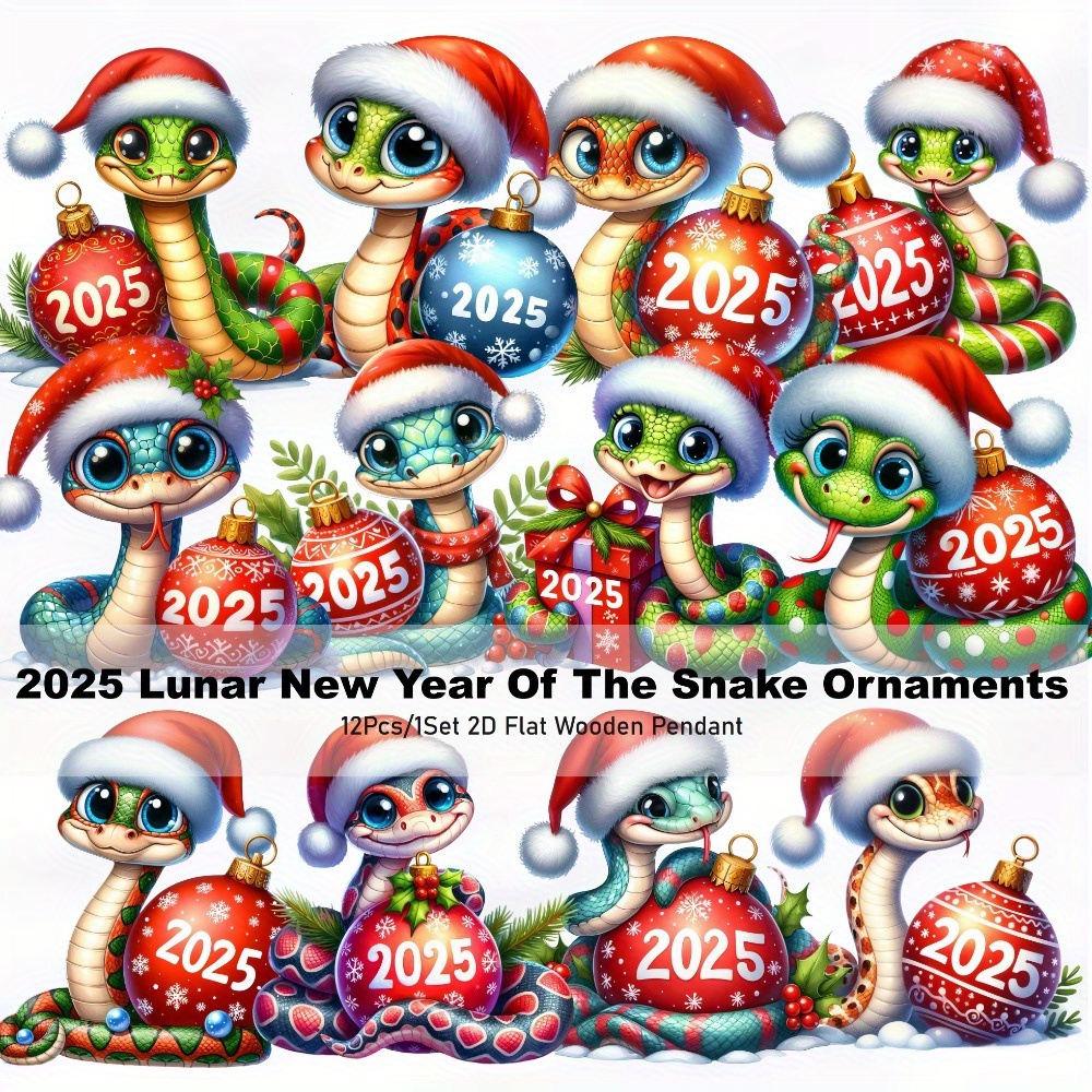 

12pcs Set 2025 Chinese New Year Snake Wooden Ornaments - Home & Party Decor