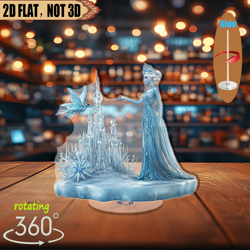 TEMU Plat 2D, Plan 2D - 1 Présentoir Rotatif en Acrylique - Statue Élégante de et Fée des Neiges, Base Rotative à 360°, Aucune Électricité Requise,