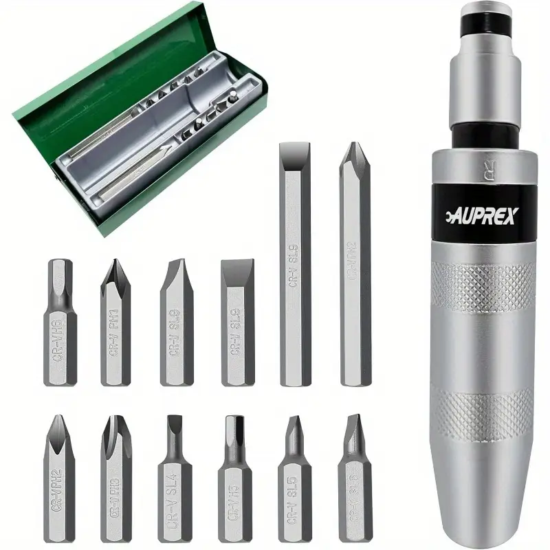12pcs heavy-duty manual impact screwdriver set with reversible hammer - 201d steel construction, dual- switch & ergonomic handle, 12pcs slotted/phillips/hex bits for rusty fasteners, bolts, nuts - ideal for diy, construction, automotive, home & - no power required, construction tools, automotive repair, , durable construction, highstrength material, sturdy build, hand tool kit, construction workers, professional mechanics Product details 1