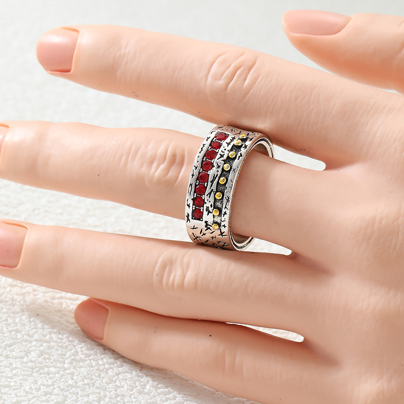 Vintage Distressed Wide Star Pattern Ring, Unique Gift