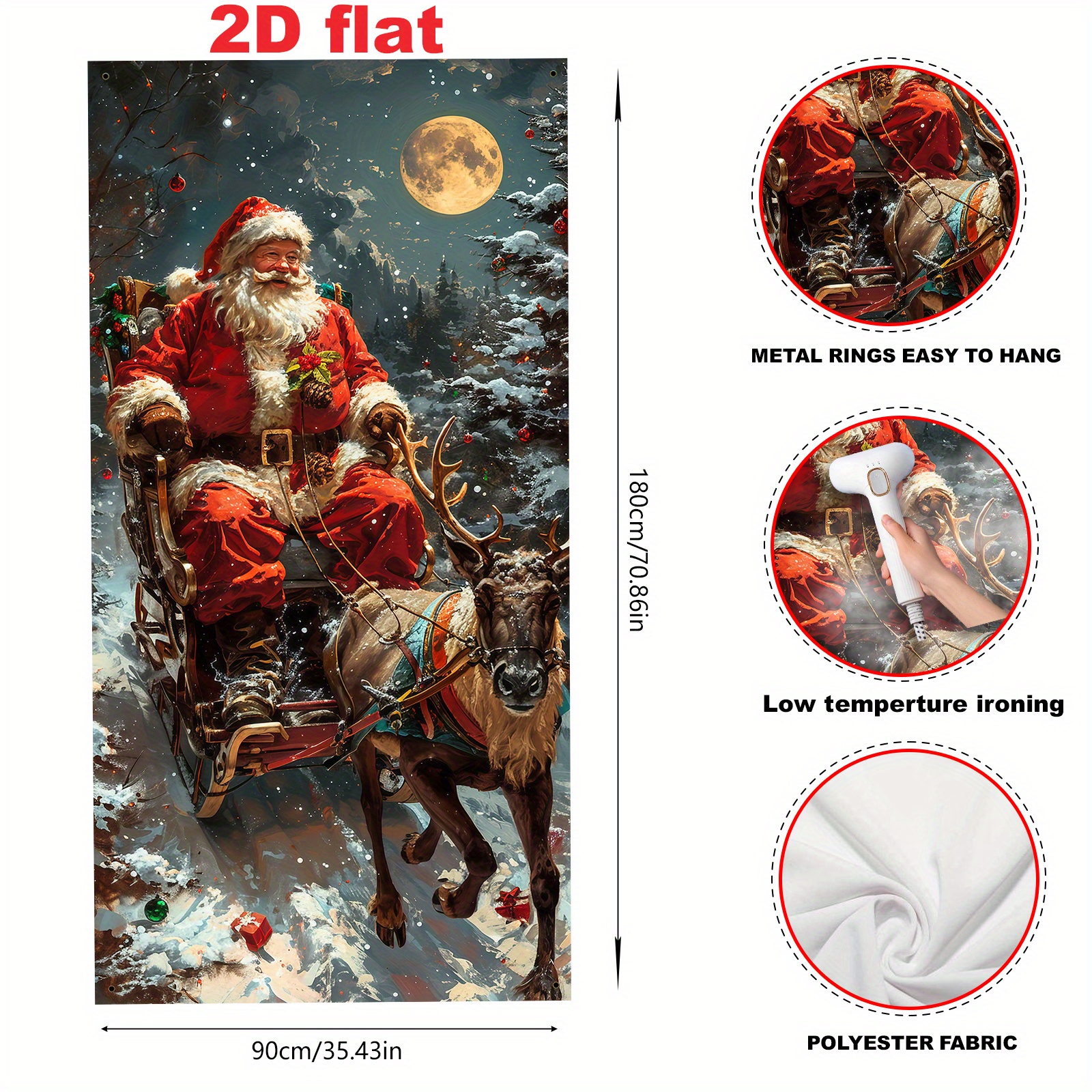 TEMU 2D Plat, 2D Plat - 2D Plat, 2D Plat - 2D Plat Banner (Feestbanner, Vlag) 1 stuks (35*70 Inches / 90*180 Cm), Gemaakt van Polyester, Kerst-Thema