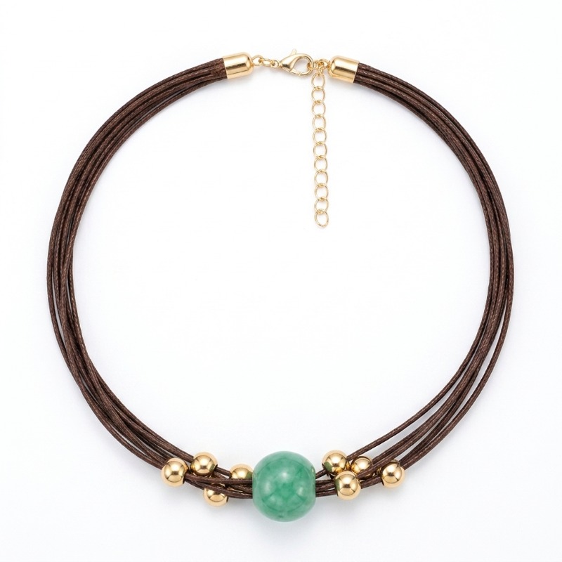 TEMU Lxalry, 1pc Women's Pendant Necklace, Retro Autumn Winter Bohemian Geometric Round Bead With Rope Clavicle Chain, Suitable For Daily Wear, Party