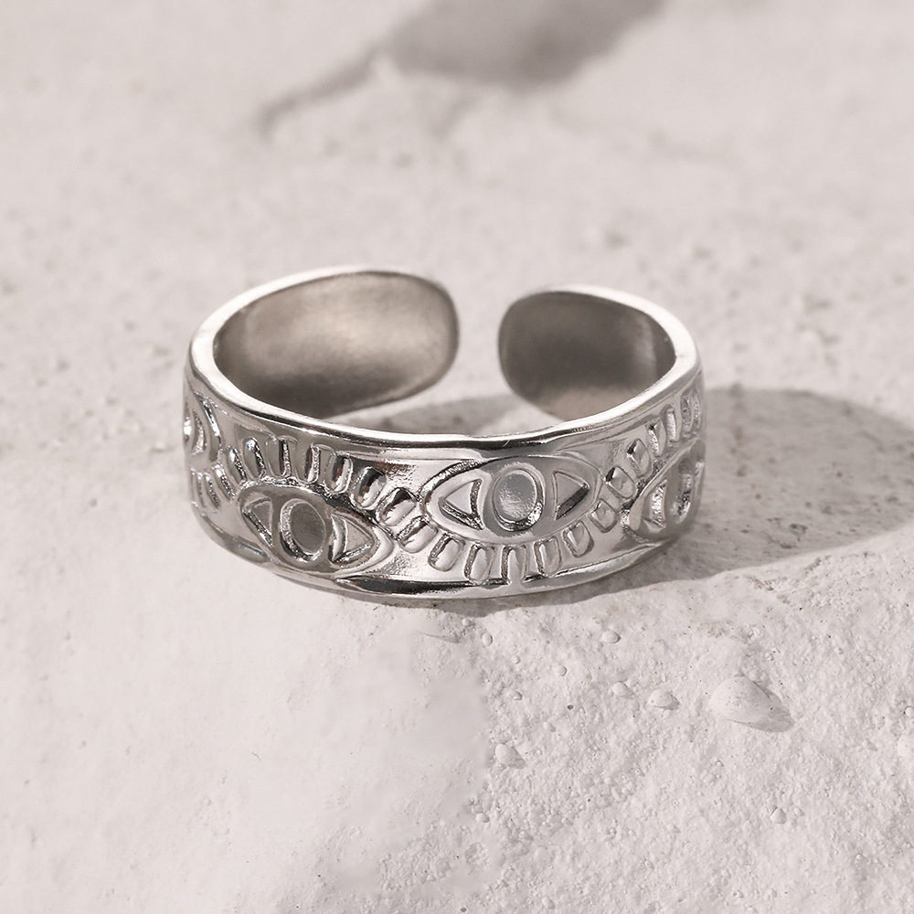 TEMU Bague Ouverte Unisexe Large Bande en Acier Inoxydable avec Vintage de l'Œil d'Horus et Texture à Profonde, Bijou Cadeau -Décoloration pour Tenue