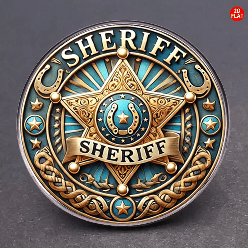 Image of 2d Flat - 2d Flat 1pc Retro Sheriff Badge Brooch, Creative Corsage Unique Costume Badge, Holiday Gift, Can Decorate Clothes And Backpacks, Show And Taste And Instantly Light Up The Atmosphere