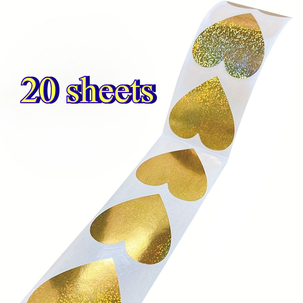 Image of Mother's Day Golden Glitter Heart Stickers - Shiny Self-adhesive Labels For Gift Wrapping, Party Decorations, Envelopes And Scrapbooking, Heart Shaped Single Stickers