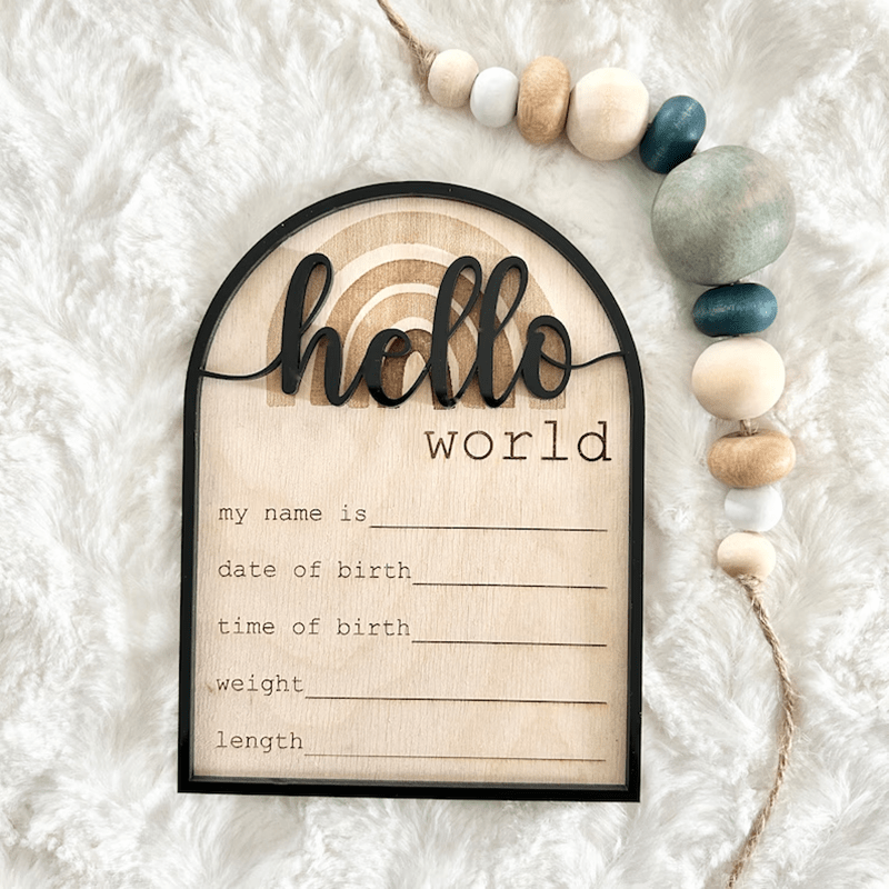 TEMU Panneau d'annonce de en bois 2D plat "Hello World" pour bébé - Style moderne, Présentoir de bureau, Panneau polyvalent pour nom de nouveau-né,