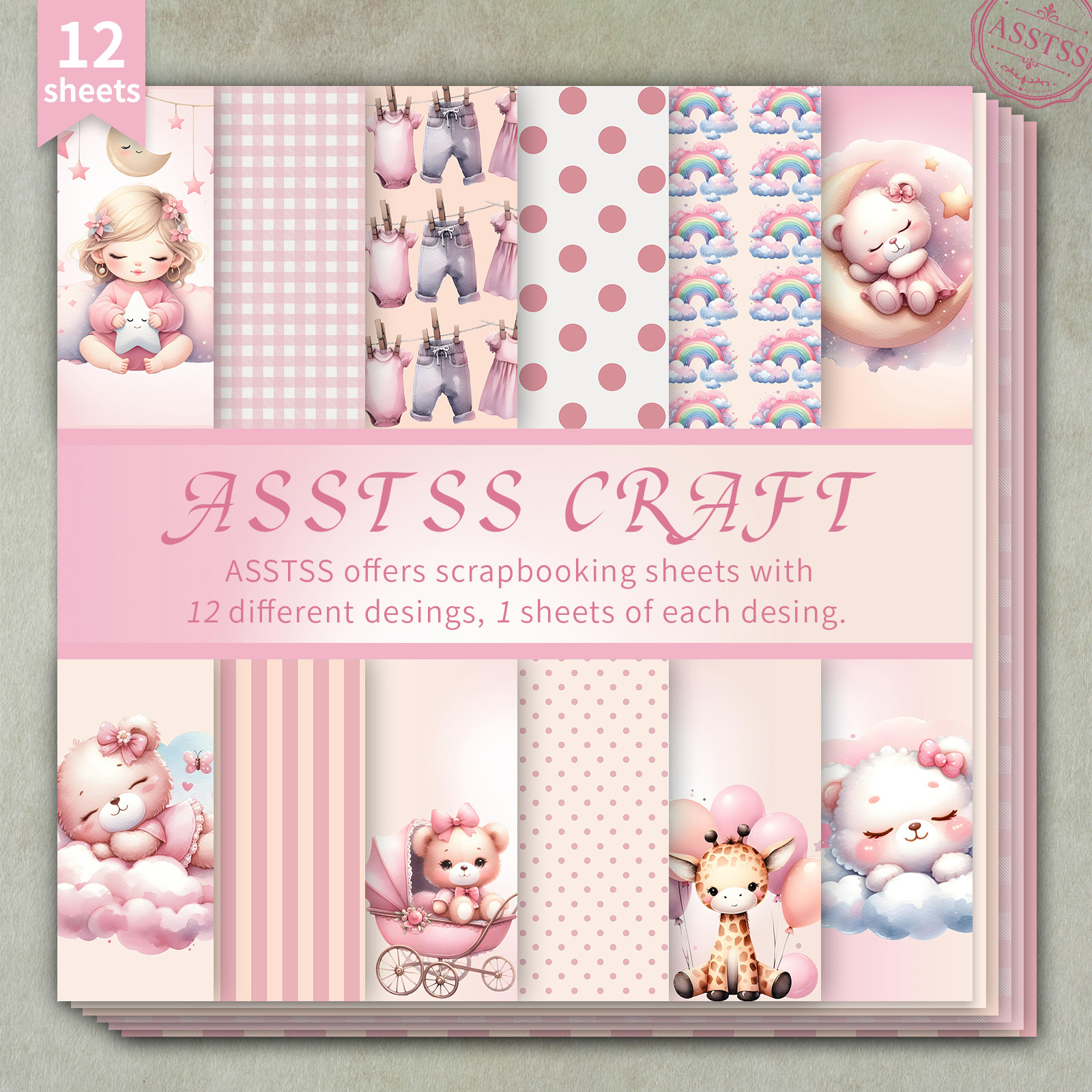 TEMU Bloc de papier de scrapbooking ASSTSS pour petite fille, 12 feuilles, convient pour le journaling, le collage et les loisirs créatifs - Papier