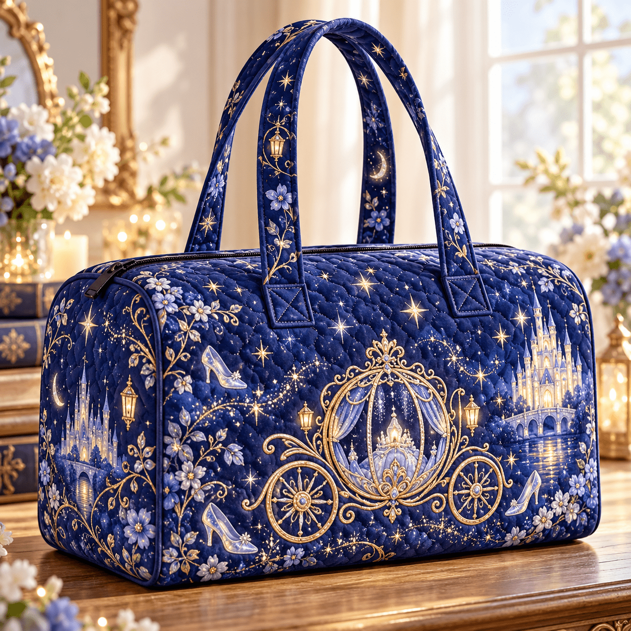 TEMU 1pc Quilted Cylinder Handbag Travel Bag, Dark Carriage Castle 2d Handbag, Luggage Storage Bag, Yoga Fitness Bag, Halloween Thanksgiving New Year
